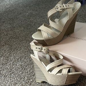 BCBGeneration Cream Wedge Sandals